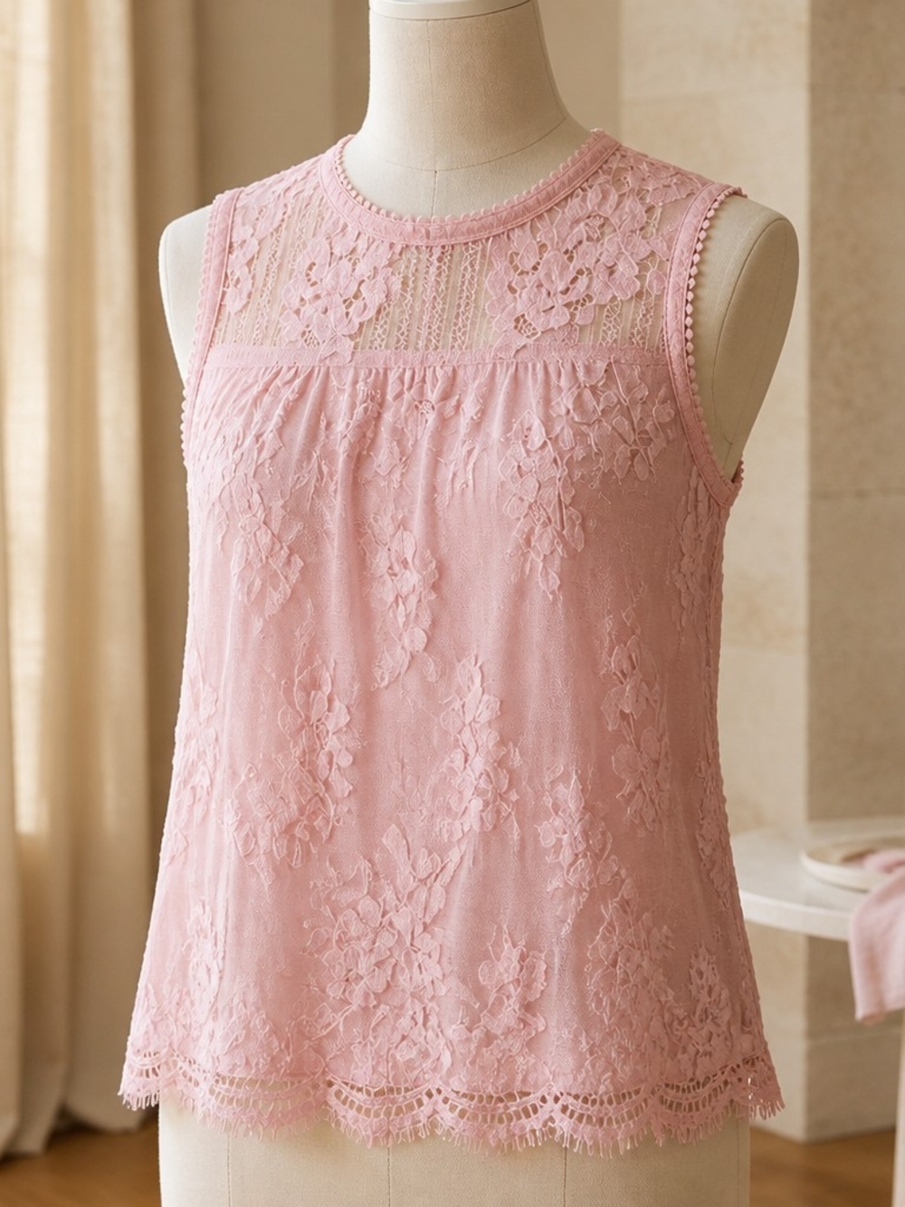 paper tee Lace Trim Sleeveless Camisole in Blush Pink